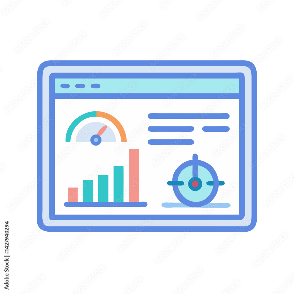 Poster website analytics dashboard displaying progress and targets with chart and gauges