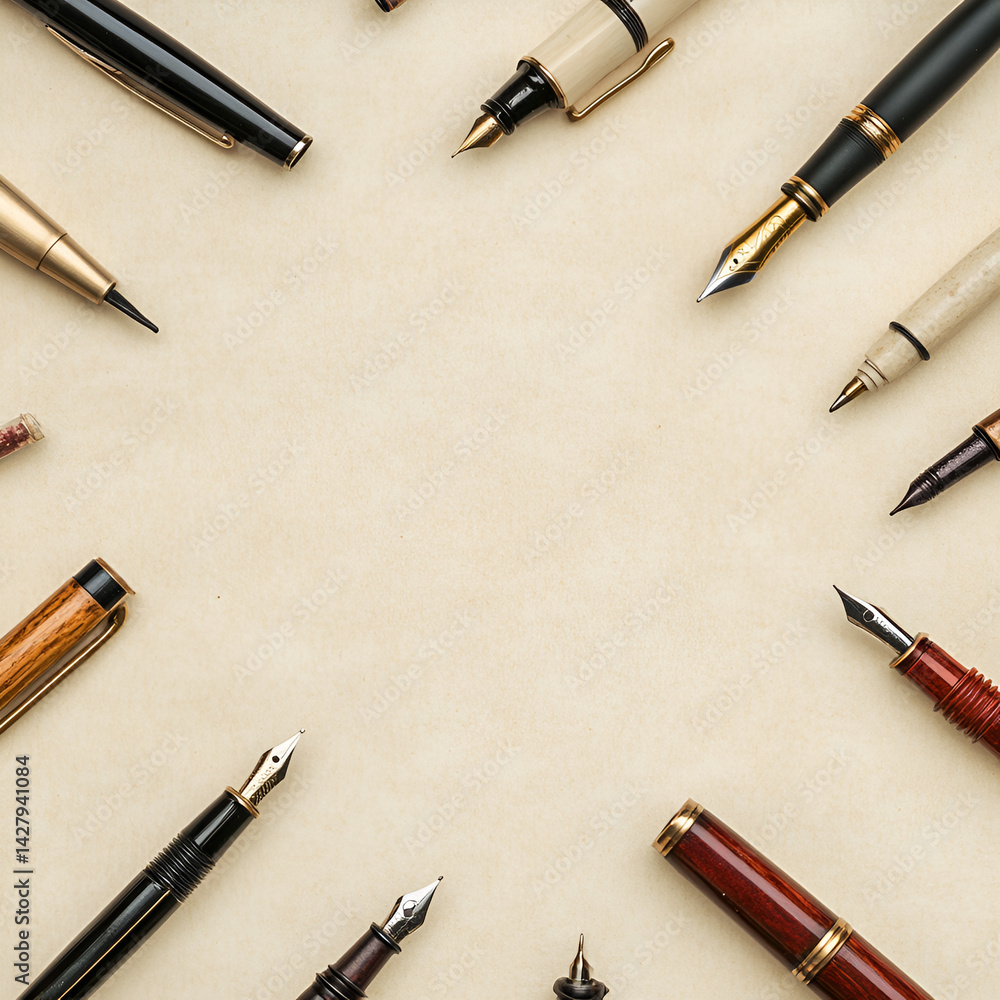 Poster creating symmetrical art with aofthanit writing instruments on cream paper surface