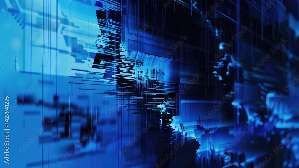 Poster abstract of blue glitch with pixel effect in graphic background use shading and monochrome to expres