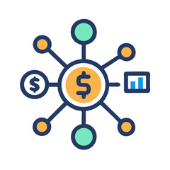 Decentralized Finance Icon with Dollar Sign, Graph, and Connected Nodes on Black