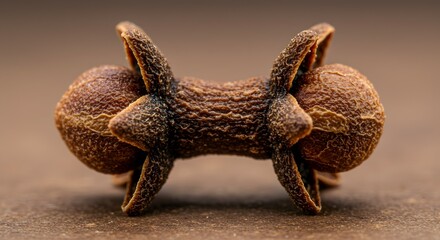 Obraz premium Macro Photography Exquisite Detail of a Dried Cloves Spice, Symmetrical View, Brown Hues, Aromatic, Culinary Ingredient