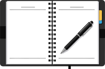 Open Spiral Notebook with Pen - Flat Vector Illustration