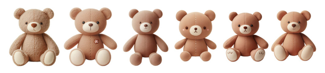 Six adorable teddy bears in various shades