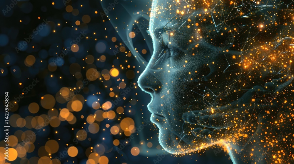 Poster a captivating profile silhouette symbolizes the synergy between artificial intelligence and big data