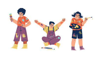 Creative Expression Joyful Artists Engaged in Various Artistic Activities and Action