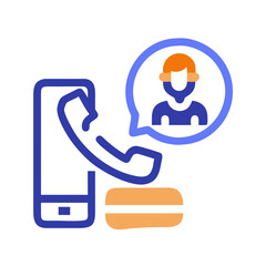 Customer Support Icon: Phone with Chat Bubble and Person on Black