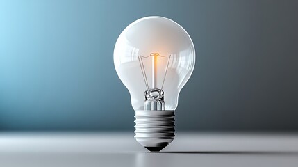 Light bulb is lit up and is sitting on a table. The light bulb is a symbol of knowledge and enlightenment