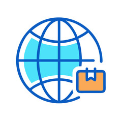 Global Shipping Icon: Worldwide Delivery, International Package, Logistics and Distribution