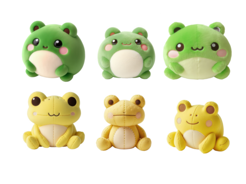 Adorable plushie frogs green and yellow