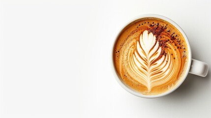 Steaming cup of cappuccino with a beautiful heart-shaped leaves swirled pattern, created skillfully by a barista.