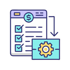 Automated Financial Workflow: Dollar Symbol, Checklist and Gear Icon Process Automation