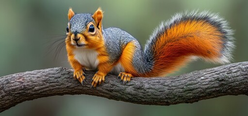 Fototapeta premium Majestic Fox Squirrel on a Branch: A Stunning Wildlife Portrait