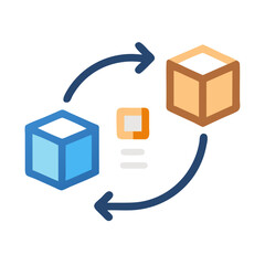 Two Boxes Exchanging Data with Centralized System, Data Transformation Icon