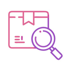 Package Inspection: Magnifying Glass Examining Shipping Box Icon on Black Background
