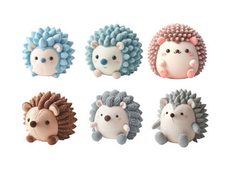 Cheerful pastel plush hedgehog gathering