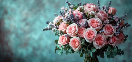 Elegant Bouquet of Pink Roses and Lavender