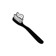 Toothbrush and Toothpaste Icon, Toothbrush with toothpaste vector silhouette, Dental, Hygiene on a white background
