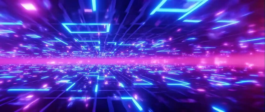 Anamorphic video abstract cyberspace background, surreal geometric patterns 