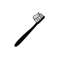Toothbrush and Toothpaste Icon, Toothbrush with toothpaste vector silhouette, Dental, Hygiene on a white background