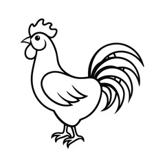 Black and white cartoon rooster vector illustration farm animal outlined chicken poultry simple icon design clip art