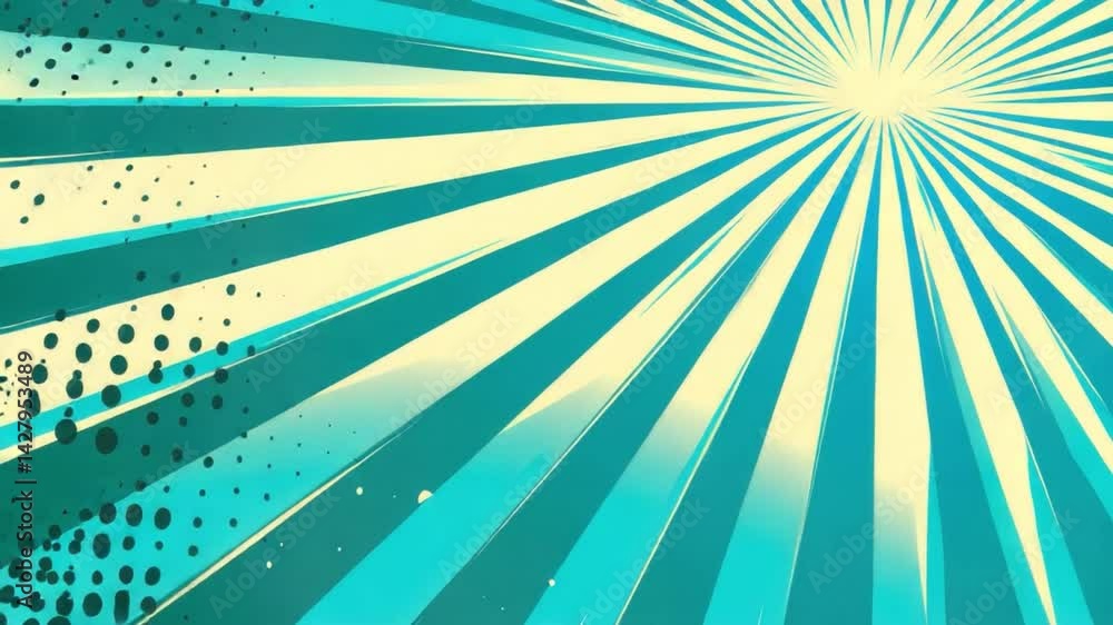 Poster vibrant abstract rays with dots and gradients in aqua and yellow shades for dynamic background desig