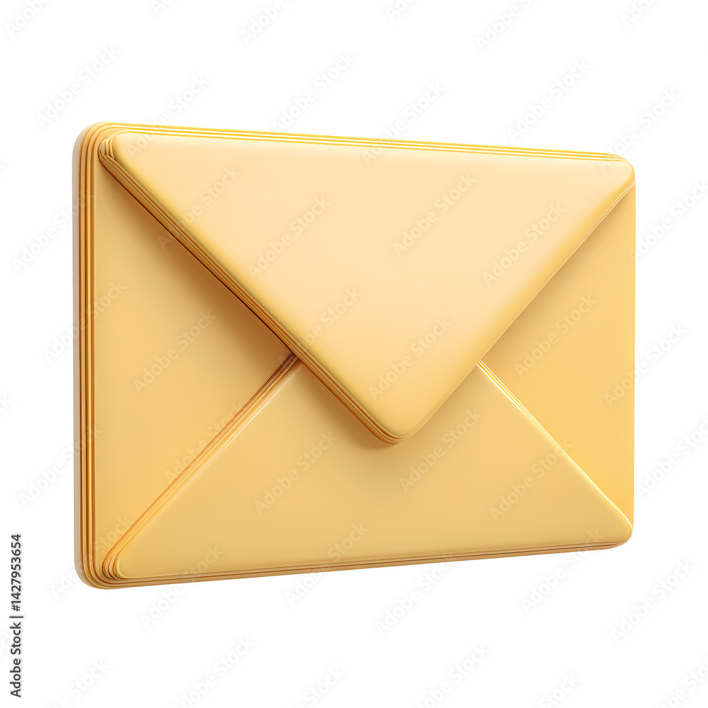 Poster 3d render of a golden envelope icon isolated on transparent background