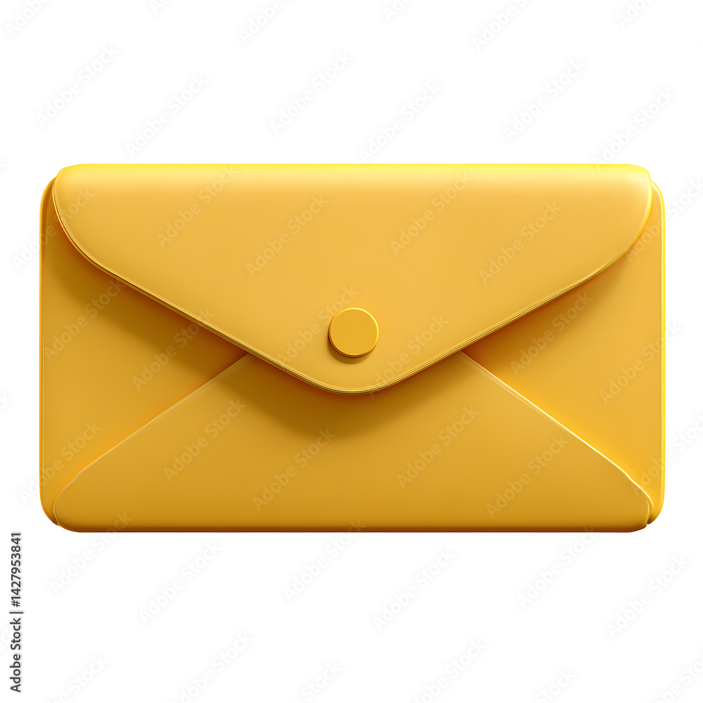 Poster 3d render of a closed yellow envelope with a gold button