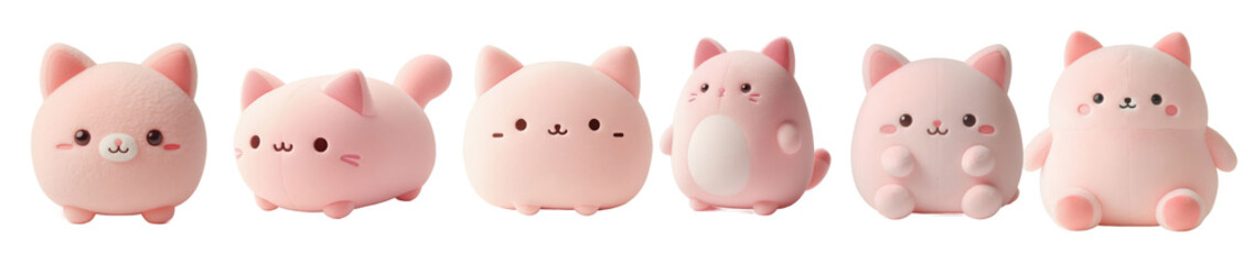 Kawaii pink cat plushies parade