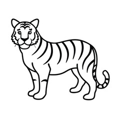 Tiger outline illustration standing still in black and white wildlife animal drawing mammal wildcat design