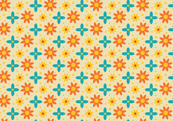 Seamless pattern with flowers on a beige background. Vector illustration for decor and printing on packaging, textiles, clothing, wallpaper, etc. Spring, summer, nature, plant, flowers, leaves.