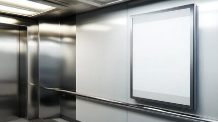 Empty advertisement panel in a modern elevator.