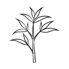 Black and white outline drawing of a bamboo shoot with pointed leaves