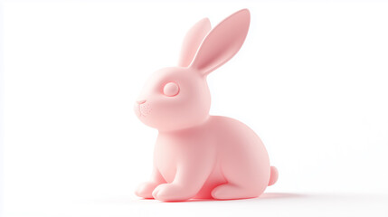 Obraz premium Minimalist 3D Easter Bunny Silhouette in Solid Pastel Pink, Clean Modern Design, Ultra HD, Isolated on White Background, Generated AI 