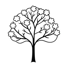 Stylized black and white blossom tree silhouette simple graphic illustration for springtime designs and decoration