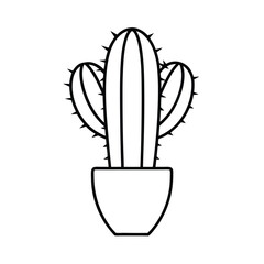 Minimalist cactus plant in pot outline vector illustration for desert botanical theme and home decor