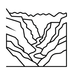 Black and white minimalist grand canyon landscape line art vector illustration of a river between rocks