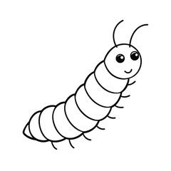Cute smiling caterpillar line art illustration for childrens books and educational material design