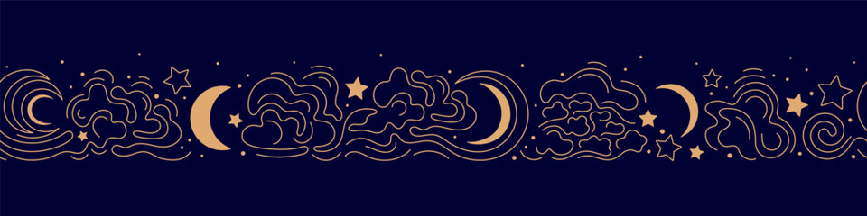 Moon, star, constellation endless art line pattern
