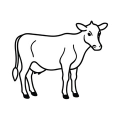 Line art illustration of a dairy cow livestock animal standing in profile outlined in black