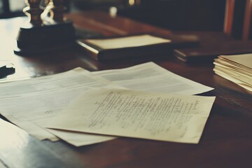 Antique Documents on Wooden Desk