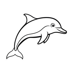 Cartoon dolphin outline illustration swimming happily in a clean vector design ideal for childrens content