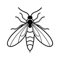 Minimalist illustration of a mosquito with stripes and wings black and white detailed vector design