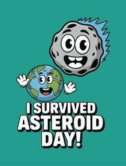 International Asteroid Day cartoon vector &ndash; asteroid belt, comet vs asteroid, funny asteroid scene, telescope space view, solid flat color, educational space design, astronomy awareness