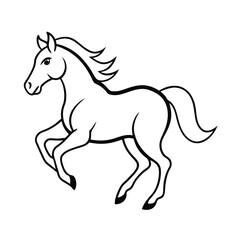 Black and white horse outline illustration of a galloping horse ideal for coloring books and educational resources