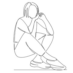 One continuous single drawing line art flat doodle female, beautiful, girl, young, portrait, beauty, smile, cute. Isolated image hand draw contour on a white background
