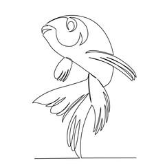 One continuous single drawing line art flat doodle fish, animal, isolated, nature, white, sea, aquarium, orange. Isolated image hand draw contour on a white background
