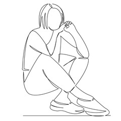 One continuous single drawing line art flat doodle female, beautiful, girl, young, portrait, beauty, smile, cute. Isolated image hand draw contour on a white background
