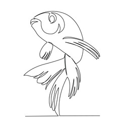 One continuous single drawing line art flat doodle fish, animal, isolated, nature, white, sea, aquarium, orange. Isolated image hand draw contour on a white background
