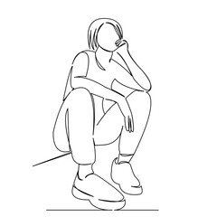 One continuous single drawing line art flat doodle teenager, people, happy, woman, friend. Isolated image hand draw contour on a white background
