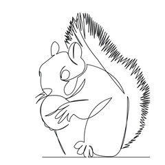 One continuous single drawing line art flat doodle nut, squirrel, animal, wildlife, rodent, fur, forest, eating. Isolated image hand draw contour on a white background
